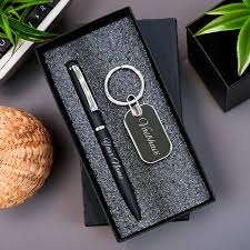 Customized Name Engraving Pen & Keychain Gift Set with Premium Box