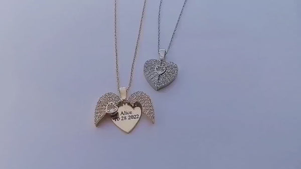 Personalized Heart Name Angel Wings Necklace